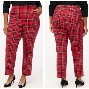 J. CREW Kallie Straight Leg Pant Stewart Tartan Black Red Plaid Sz 22 {H53}